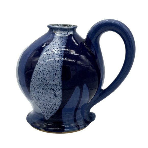 Blue Glazed Art Pottery Pitcher Jug Studio Pottery 5.25" W x 7.25" H - Picture 4 of 6
